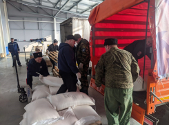 Казаки пришли на помощь в разгрузке фур, прибывших в региональный распредгумцентр в Шахтах