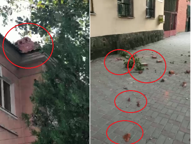 Целые кирпичи падают на головы пешеходам на улице Шевченко в Шахтах