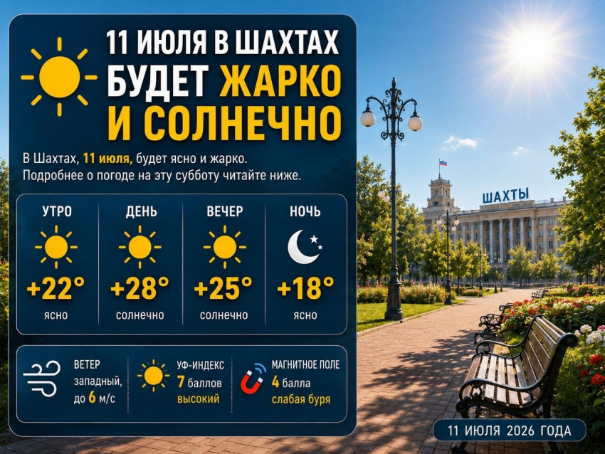 11 июля в Шахтах будет ясно и жарко