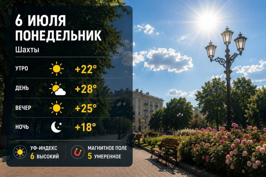 В Шахтах 6 июля будет солнечно и +28 градусов