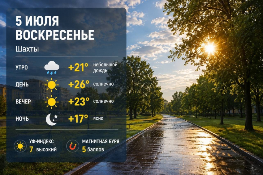 Дождливое утром и солнечное днем воскресенье ждет жителей Шахт