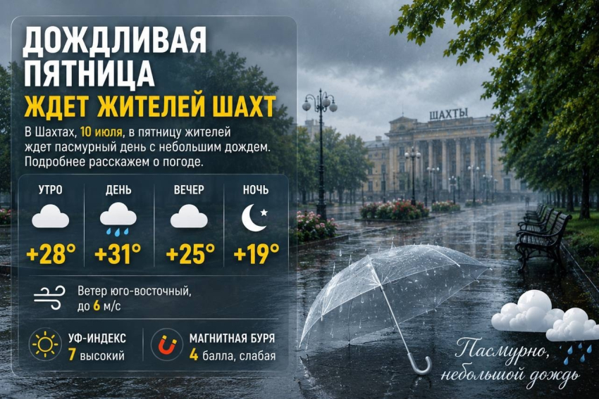 Дождливая пятница ждет жителей Шахт